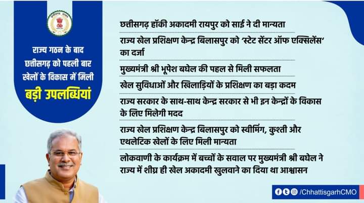 छत्तीसगढ़ राज्य के खिलाड़ियों का सपना अब साकार होगा। मुख्यमंत्री श्री भूपेश बघेल ने गढ़बो नवा छत्तीसगढ़